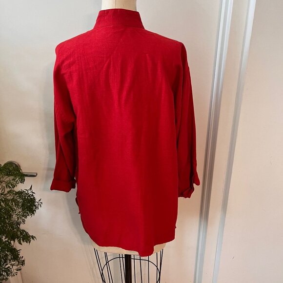 Vintage Red Raw Silk Embroidered Jacket Size Large - Picture 2 of 6